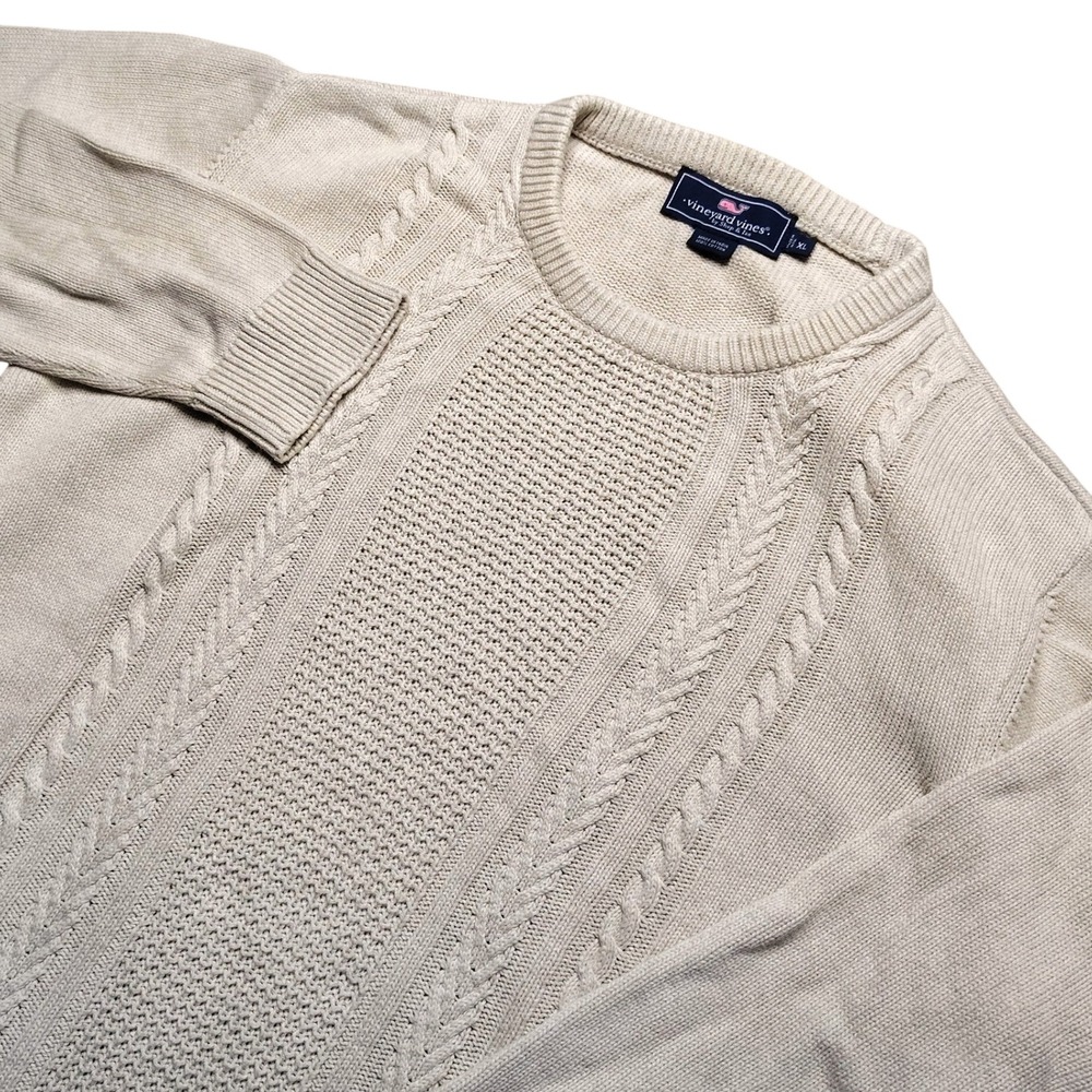 Vineyard Vines Crewneck Sweater Mens XL Cream Cable Knit Pullover Preppy Fisher